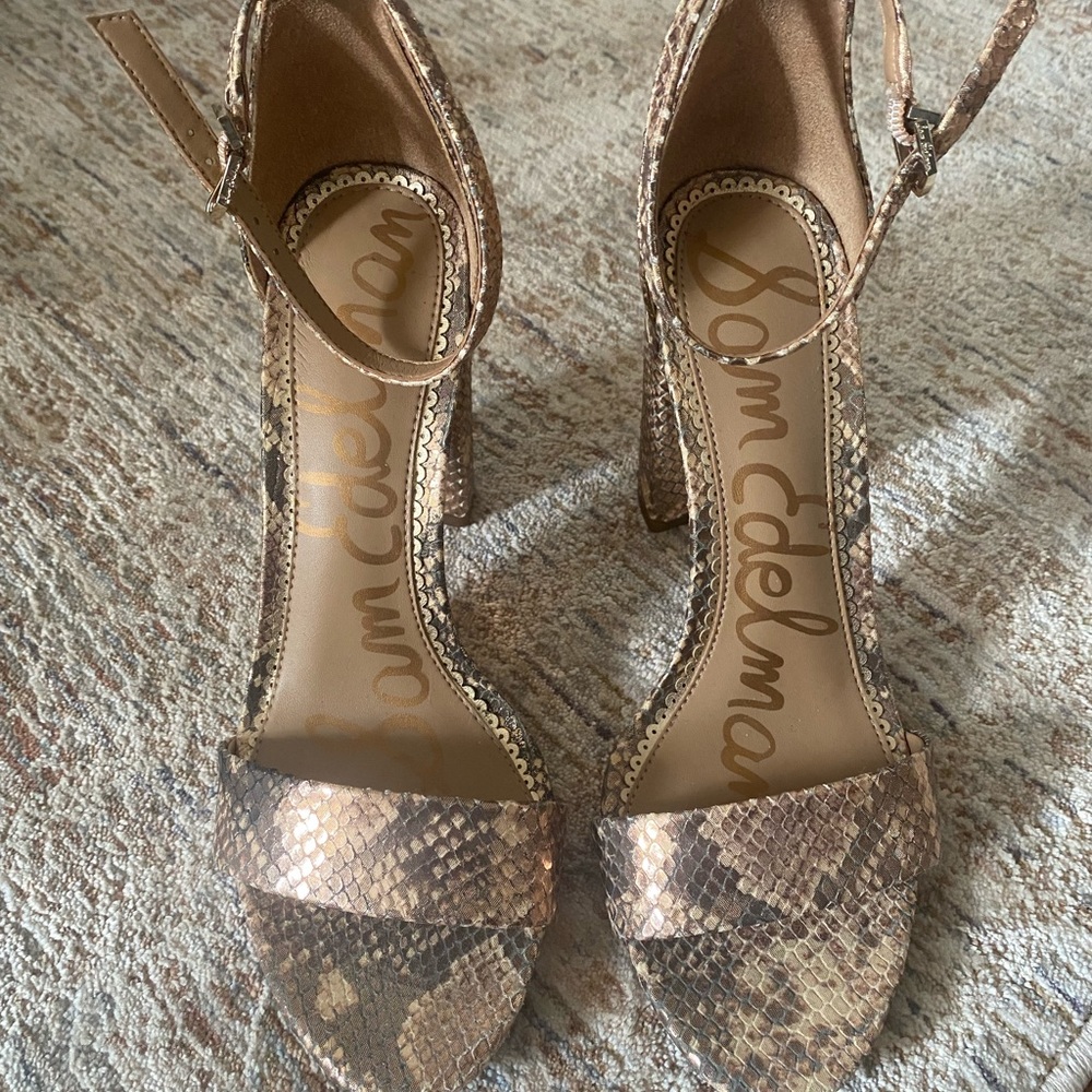 Yaro Sam Edelman Heels Gold Snakeskin
